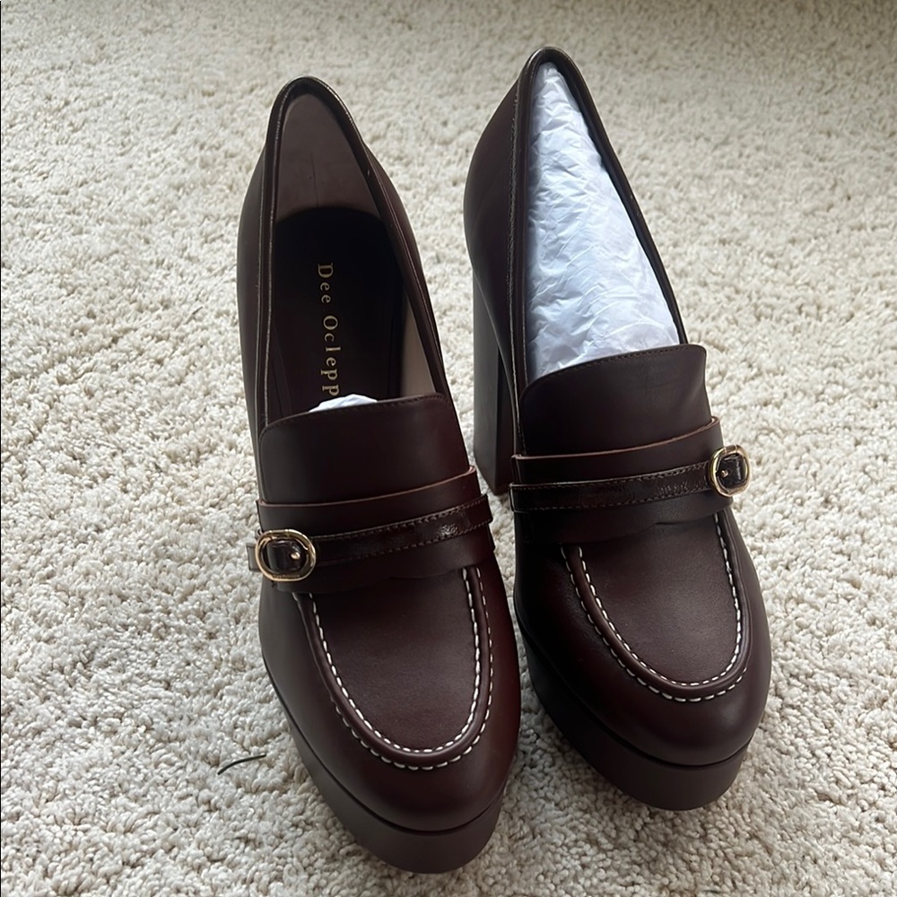 SOLD  Lola pumps Brown with Gold Buckle
